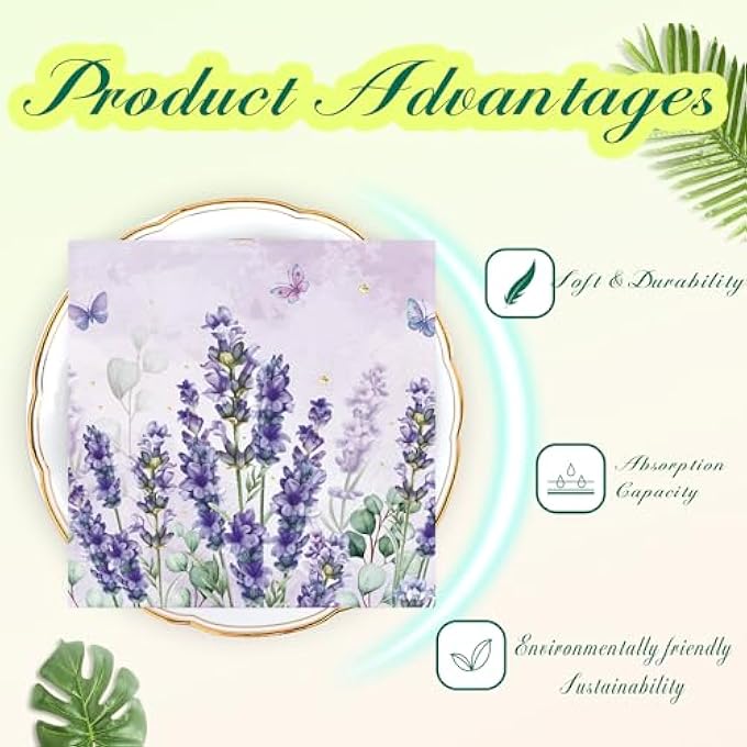 FLORAL SPRING BLOOM EASTER NAPKINS80PCS PAPER NAPKINS SPRING DECORATIONS FLOWERS LAVENDER NAPKINS SERVIETTES FOR AFTERNOON TEA PARTY BIRTHDAY ENGAGEMENT BABY SHOWER BRIDAL 33X33CM - Image 3